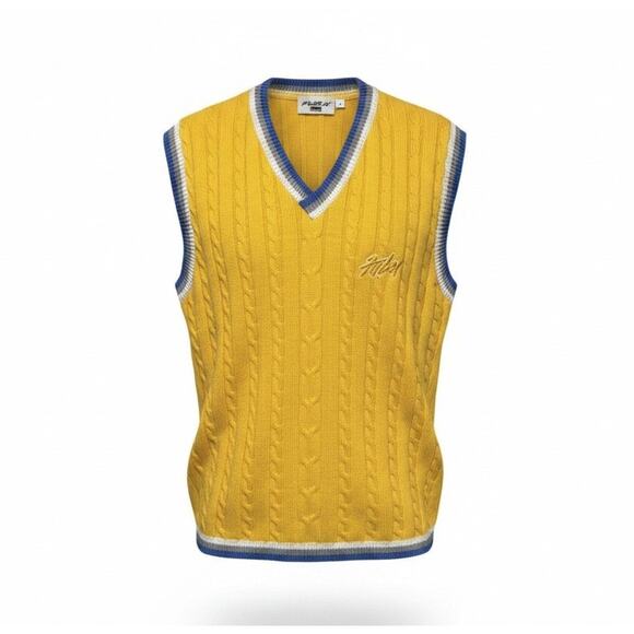 FUBU Other - FUBU Cable Knit Sweater Vest Yellow Preppy Streetwear Retro
